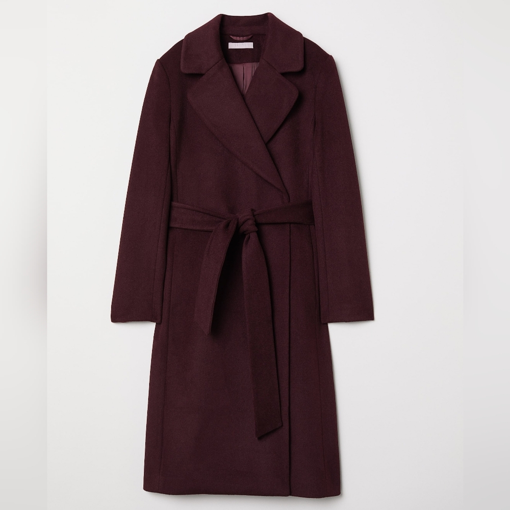 H&M Dark Burgundy Wool Blend Coat